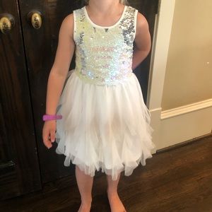 White ruffle and silver sequin mermaid dress